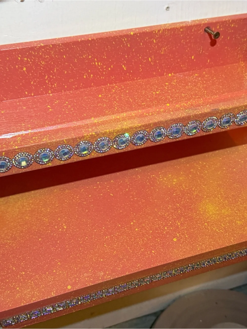 Peach w/yellow splash-rhinestone Accent floating Wall Shelves-FREE GIFT